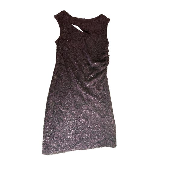 Scarlett Purple Sequin Lace Formal Dress Neckline Cutout Side Ruching Size 10 - Picture 12 of 14